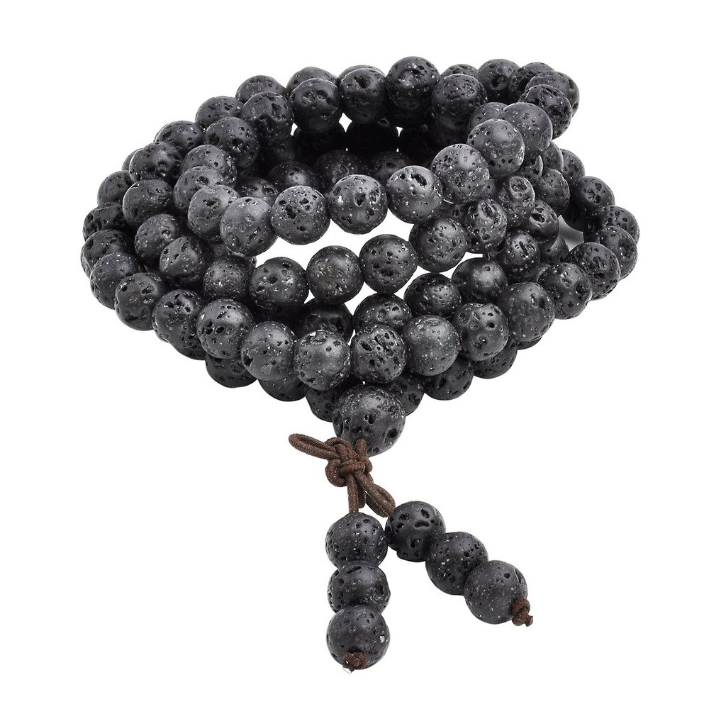 Jovivi 8mm Natural Lava Rock Stone Healing Gemstone 108 Buddhist Prayer Beads Tibetan Mala Bracelet Necklace