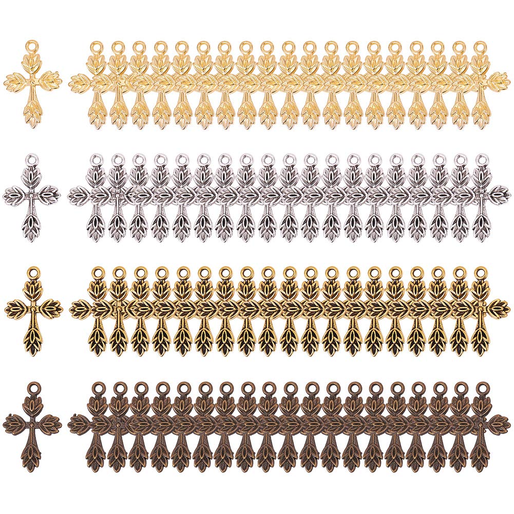 SUNNYCLUE 80pcs 4 Colors Tibetan Style Cross Charms for Jewellery Making 0.98 Inch Cross Charms Pendants Craft Supplies