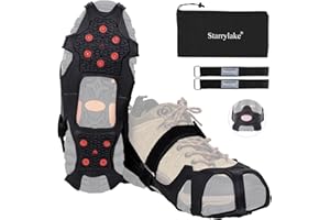 Starrylake Ice Snow Cleats Crampons with 10 Tungsten Spikes with Reflective Strips for Shoes and Boots Anti Slip Traction Cleats for Running Walking, Footwear for Men Women M/L/XL