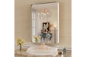 WEER 22X30 Inch Brushed Nickel Bathroom Mirror, Brushed Silver Metal Frame Mirror, Rounded Rectangle Silver Bathroom Vanity Mirror, Tempered Glass, Anti-Rust, Hangs Horizontally or Vertically