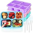 MaMix Bento Box Adult Lunch Box, 5 Compartment Bento Box for Adults 4 Pack, Reusable Stackable Snack Containers for Kids Adults with Utensils, for School, Work, and Travel (Macarons)