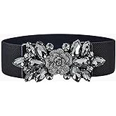 Choleeki Stretchy Rhinestone Wide Belt Elastic Crystal Thick Belts Fashion Waist Accessories for Women Dress