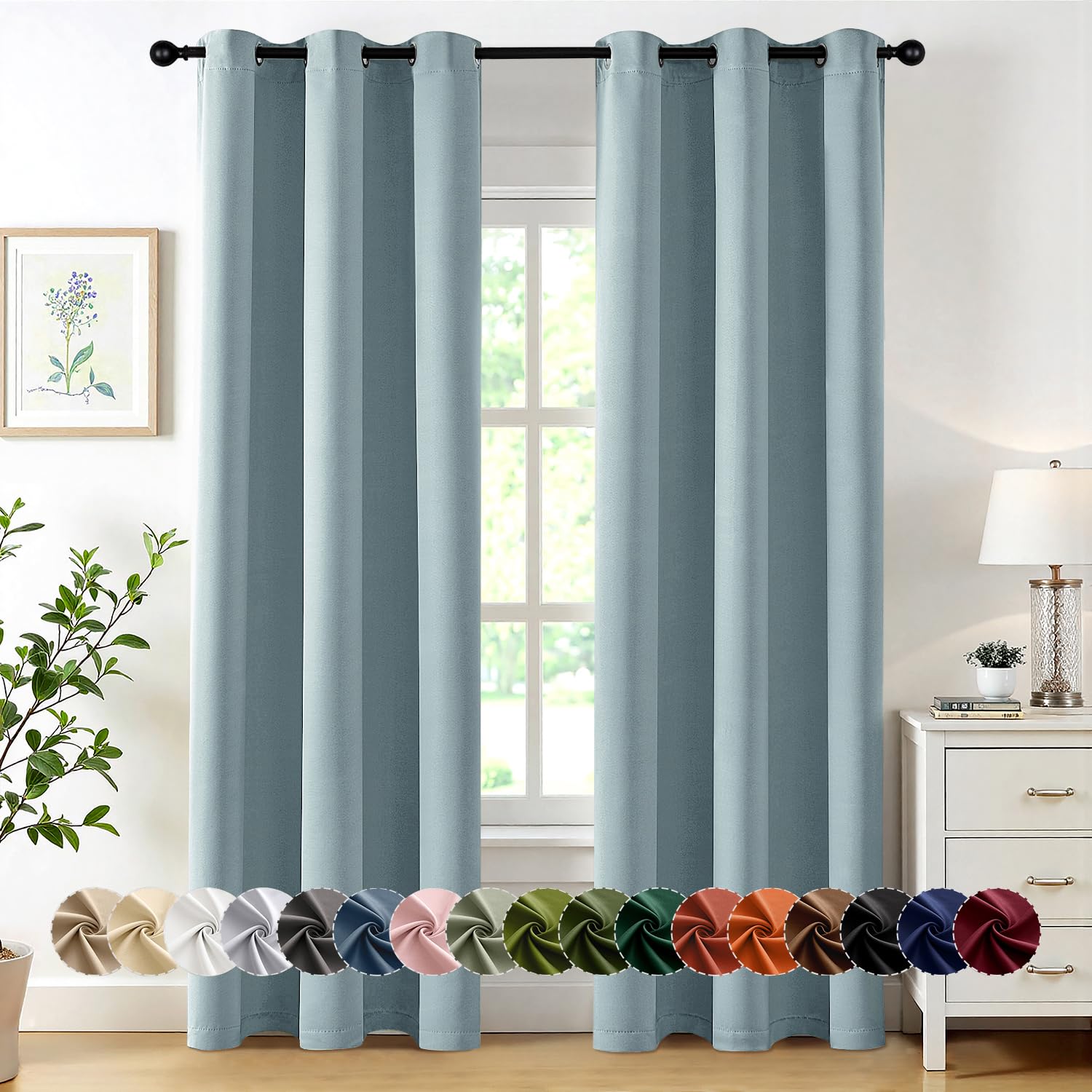 MIULEE Slate Blue Blackout Curtains for Bedroom Living Room 84 Inches Long 2 Panels, Thermal Insulated Room Darkening Drapes Solid Grommet Noise Reduction Light Blocking Window Treatments 40x84 Inch Image