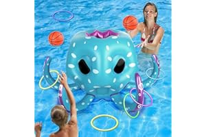 GESUNDHOME Octopus Pool Toys for Kids, 2-in-1 Inflatable Water Games Set with Basketball Hoop & Ring Toss, Indoor & Outdoor Pool, Beach, Backyard Fun - Summer Party Gift for Ages 3 4 5 6 7 8 Year Old Boys Girls
