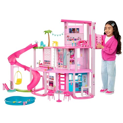 Barbie Dreamhouse, 3-Storey House with 10 Play Areas Including Pool, Slide, Elevator, 75 Doll Accessories, Toy Puppy, Adult Assembly Required, Toys for Ages 3 and Up, One Toy House, HMX10