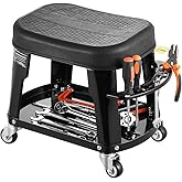 VEVOR Mechanic Stool, 300 lbs Capacity Garage Seat/Work Stool with Wheels, 360° Swivel Rolling Workshop Stool with Tool Tray