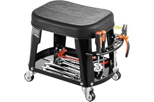 VEVOR Mechanic Stool, 300 lbs Capacity Garage Seat/Work Stool with Wheels, 360° Swivel Rolling Workshop Stool with Tool Tray 