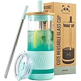 Pandaloo® Glass Cups With Lids and Straws -20 Fl Oz- Perfect Size Iced Coffee Cup - Smoothie Cup With Bamboo Lid and On the go Lid - Glass Tumbler With Straw (1 Count (Pack of 1), Carribean Blue)