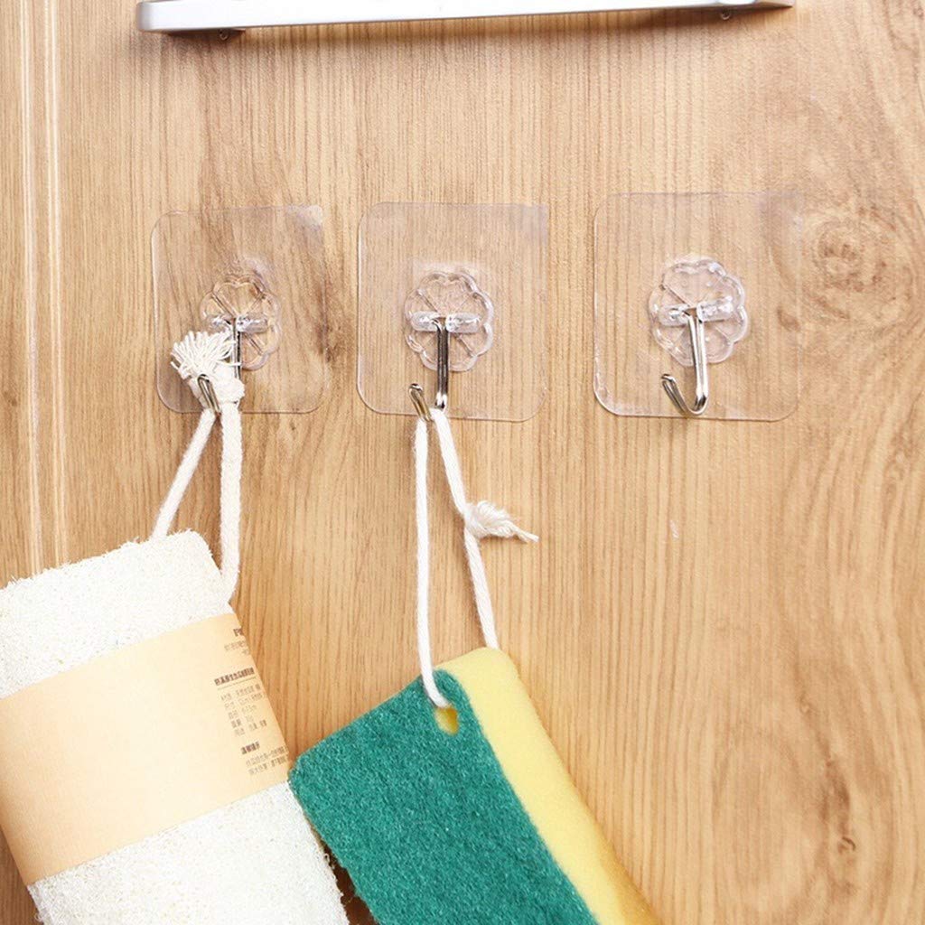 MineMine 40 Crochet adhésif réutilisable Crochets Transparents Auto-adhésifs Charge Portant 6kg Plastique Crochet Collant Fort pour Chambre Salle de Bain Cuisine Porte Murale frigo plafonnier