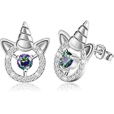 Unicorn Earrings for Women - Sterling Silver Hypoallergenic Cubic Zirconia Cute Animal Stud Earrings
