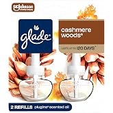 Glade PlugIns Refills Air Freshener, Scented and Essential Oils for Home and Bathroom, Cashmere Woods, 1.34 Fl Oz, 2 Count