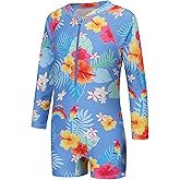 Girls One Piece Swimsuits for Girls Long Sleeve Bathing Suit Sun Protection Rash Guard with Front Zipper 3-16 Years