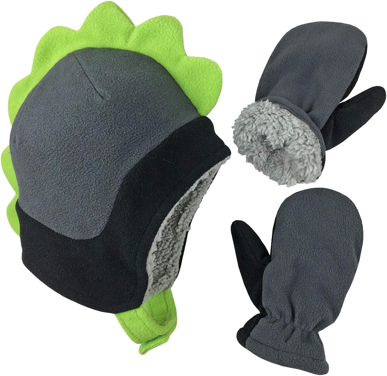 N'Ice Caps Little Boys and Baby Soft Sherpa Lined Fleece Dino Hat Mitten Set: Clothing