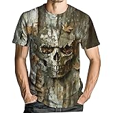 Hehanus Camo Skull T-Shirts for Mens Tree Leaf Print Short Sleeve Crewneck T-Shirt Summer Oversized Tee Shirts Streetwear