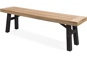 Christopher Knight Home Bettina Outdoor Acacia Wood Dining Bench with Brushed Mahogany Legs, Brushed Grey / Brushed Mahogany