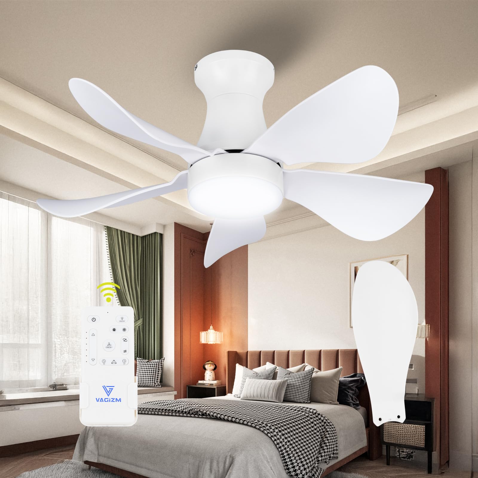 Photo 1 of FANSHAIN 30 Inch Flush Mount Ceiling Fan with Light - Small Ceiling Fan with Light for Bedroom/Kids Room/Small Room - Low Profile Design - Indoor/Outdoor Use - 5 Blades White