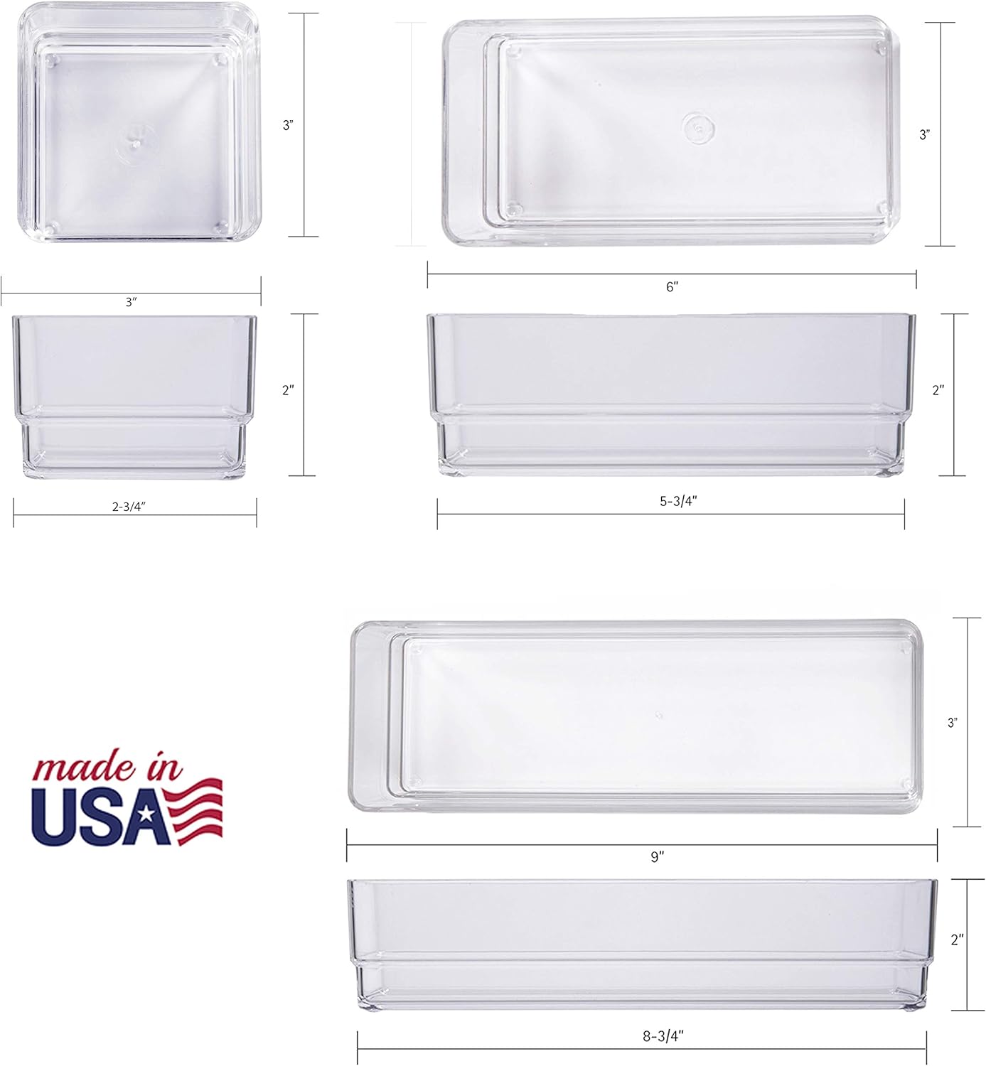 STORi Clear Plastic Vanity and Desk Drawer Organizers | 6 Piece Set: Clothing