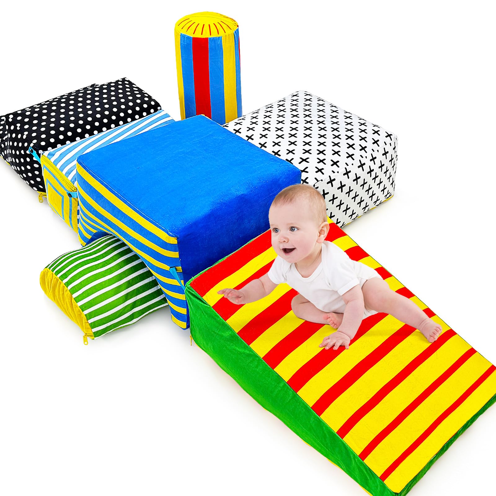 teytoy Climbing Toys for Toddlers 1-3, 6 Pieces Inflatable Baby Climbing Blocks, Lightweight Indoor Climb and Crawl Activity Playset with Cloth Cover Soft & Safe BPA-Free for Infants, Newborns, Kids