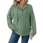 Eytino Womens Plus Size Sweatshirts Long Sleeve V Neck Embroidered Eyelet Drawstring Button Pullover Hooded Tops(1X-5X)