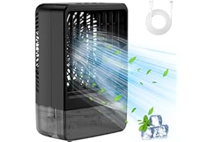 Small Portable Air Conditioners for Bedroom, Orvina 800ML Evaporative Air Cooler Fan with 7 Colors Light, Cool Mist & 2/4H Timer, 3 Speeds, Mobile Personal Air Conditioners (Black)