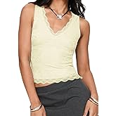VNIRA Womens Lace Tank Top Scallop Sexy V-Neck Sleeveless Summer Going Out Tops Y2K Clothes Concert Outfits