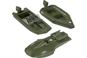 TIM MEE TOY TimMee Toy Plastic Raft & Boats - 3 Olive Green Army Men Ships - Made in USA
