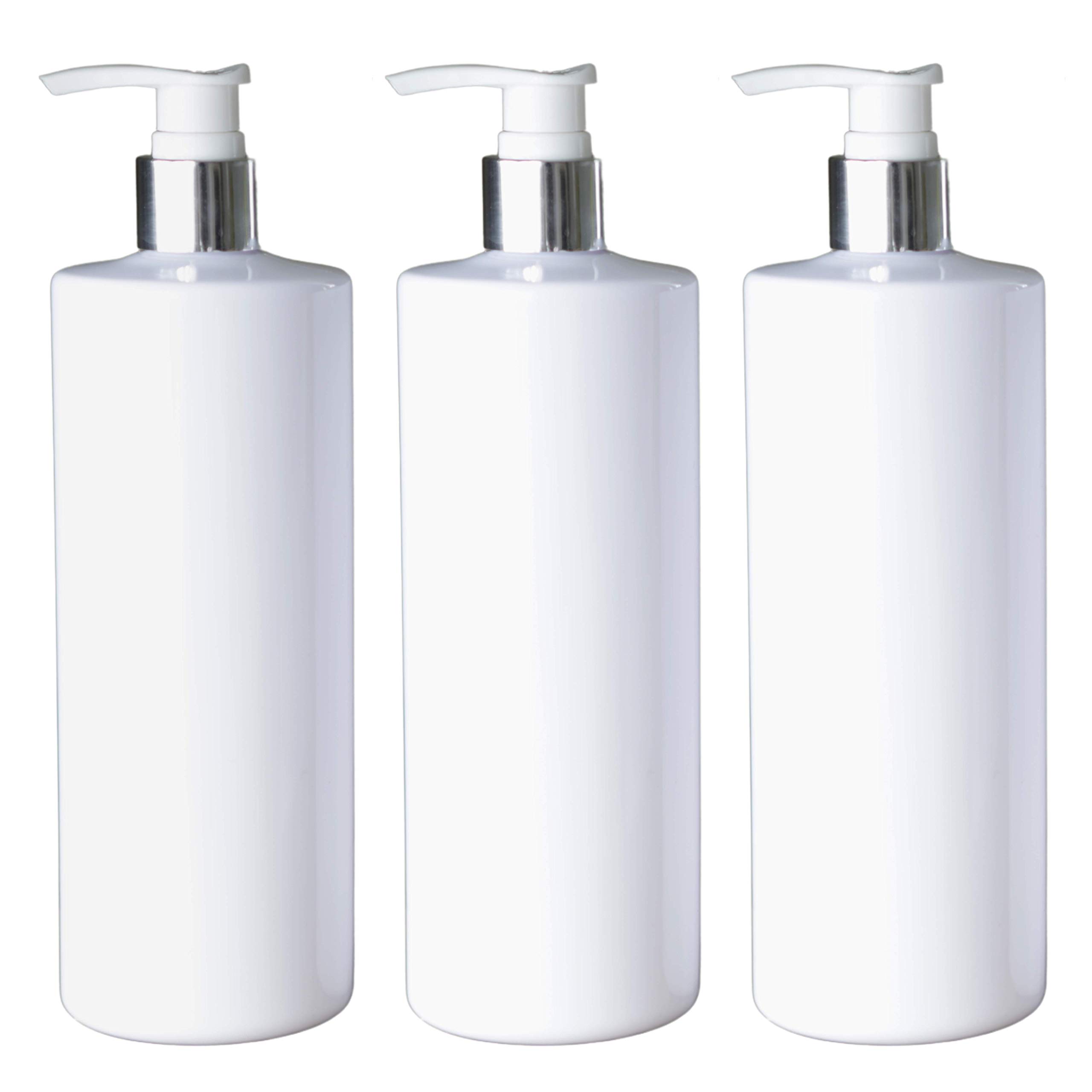 Taylor & Smyth 3 x 500ML PET PUMP DISPENSER BOTTLE MRS HINCH STYLE BATHROOM KITCHEN SHAMPOO CONDITIONER CONDITIONER WHITE CHROME