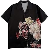 VIPWOLF Men's Floral Print Button Up Shirt Summer Short Sleeve Collared Cool T-Shirts
