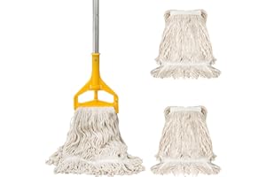 Yesland Commercial Mop with 2 Cotton Mop Heads, 61" Long Aluminum Handle, Heavy Duty String Wet Mop for Hardwood, Tile, Lamin