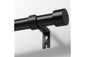 Zeerobee Curtain Rods for Windows 48 to 84, 1 Inch Black Heavy Duty Drapery Rods with Adjustable Length, Outdoor Modern Curta