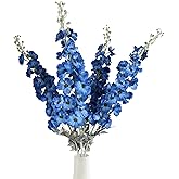 Fqueelvys 42'' Long Stem Blue Delphinium Artificial Flowers for Tall Vases 4PCS Fake Hollyhock Silk Flowers Realistic Larkspur Faux Flowers for Home Wedding Table Decor Floral Arrangement (Dark Blue)