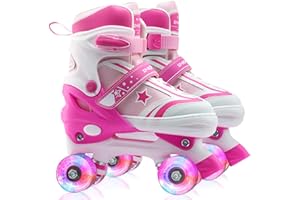 SMOOJOY Roller Skates for Kids Girls and Boys with Light-Up Wheels | Adjustable Size Rollerskates Shoes for Youth and Women Ages 5-8 and 8-12