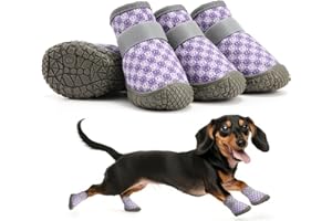 Petanims Small Dog Shoes, Breathable Puppy Boots & Paw Protectors for Winter Snow, Summer Hot Pavement, Dog Booties with Anti-Slip Rubber Soles for Hardwood Floors Purple & White Size 2