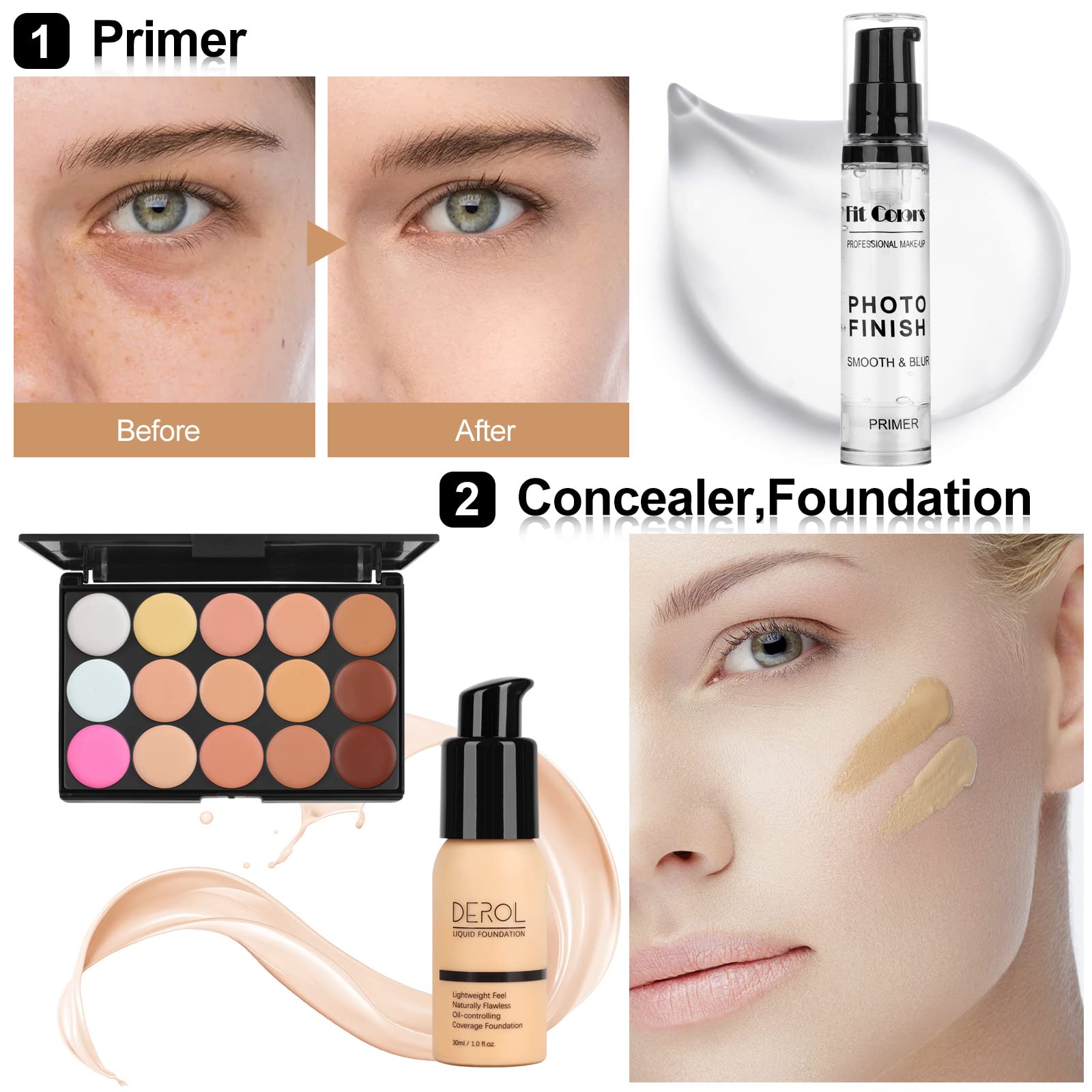 Fenshine Makeup Set,Make Up Starter Kit With Storage Bag Portable Travel Make Up Palette Eyeshadow Foundation Lip Gloss for Teenage & Adults (Type A)