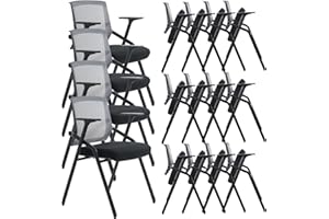 BLANEDUO, 16 Pack Conference Room Chairs, Folding Office Desk Chair with Lumbar Support and Sliding Armrest, Stackable Office Guest Chairs & Reception Chairs