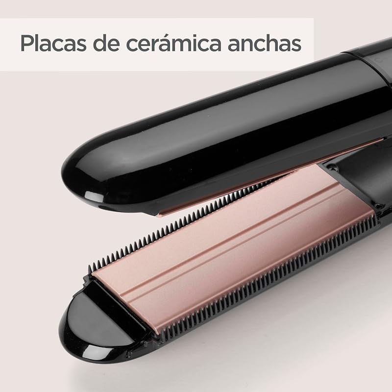 Ferro para alisar cabelo liso a vapor, preto