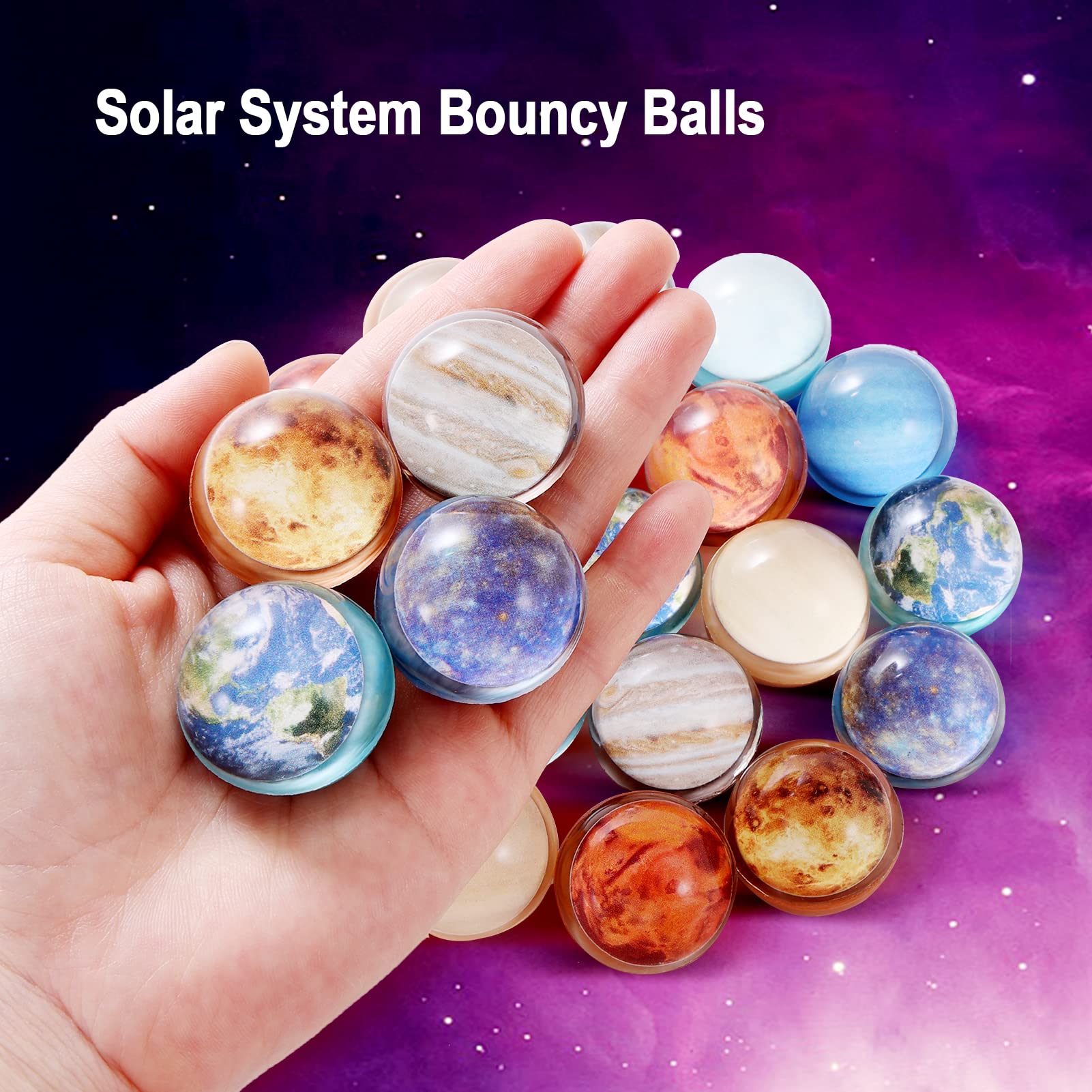 Pllieay 24PCS Bouncy Balls, Space Solar System Eight Planets Themed Bouncy Balls for Kids Party Favors, Gift Bag Filling, 32mm