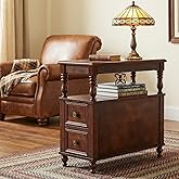 Tribesigns Cherry Finish Wood End Table with 2 Drawers, Mid-Century Wooden Slim Side Table Nightstands with Storage Shelf, Ac