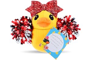 Lenwen Cheer Duck Plush with Pom Poms Bow 8 Inch Duck Stuffed Animals Plush Cheerleader Team Support Gift for Christmas Friend Cheer