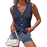 MEROKEETY Women's Sleeveless Sweater Vest 2026 Spring Summer Knit Tank Top Casual V Neck Button Waistcoat Cardigan