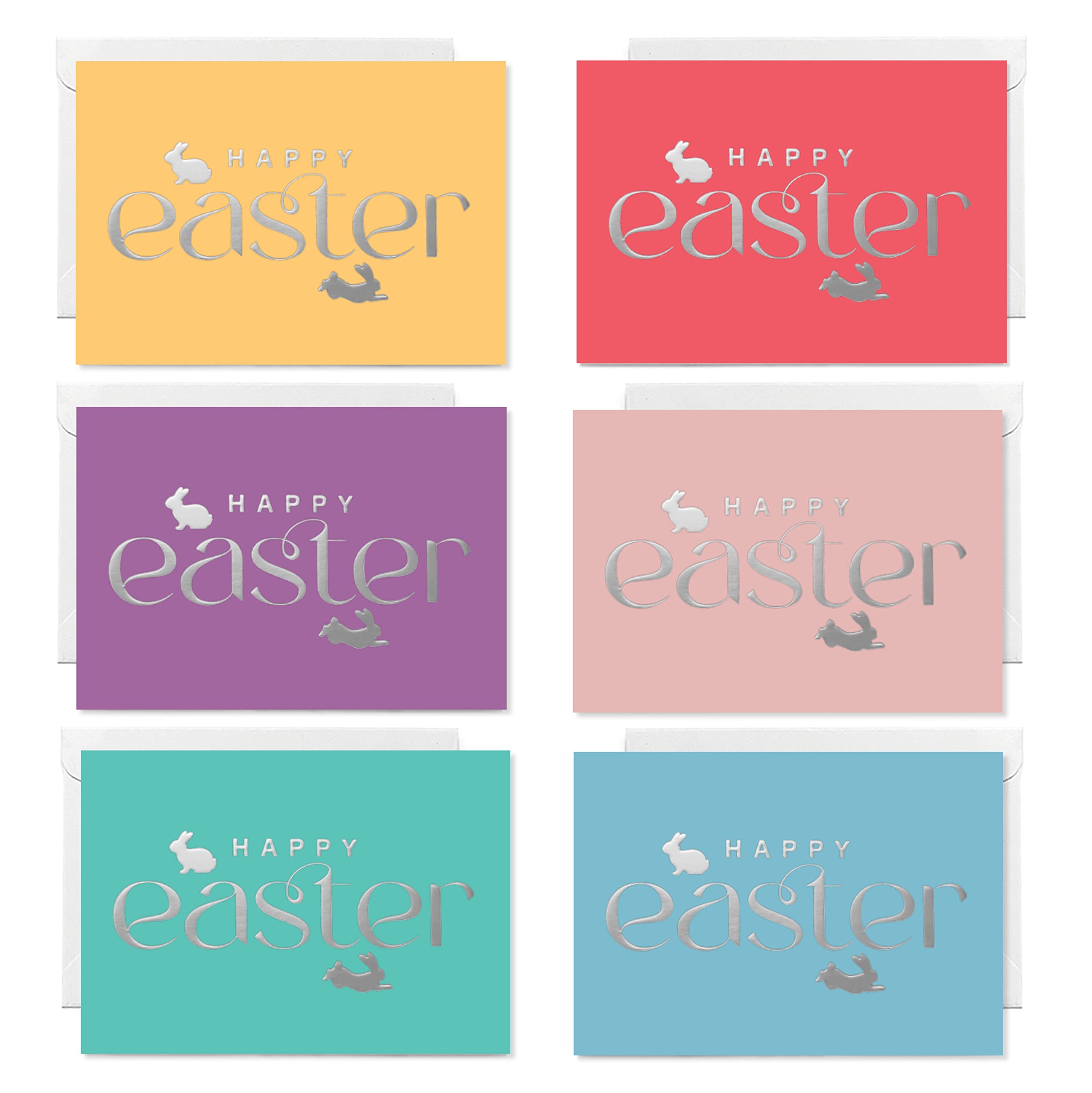 Photo 1 of easykart labels Happy Easter Card with Envelope -24 Cards, 6 Designs in Silver Foil Cute Easter Bunny Card for Kids Classroom Exchange, Easter Party - 5.5 Inch x 4 Inch