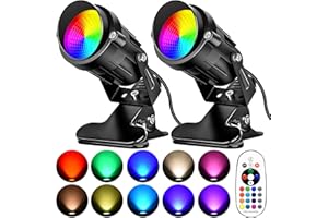 TONGUE FEAST Led Spot Lights Indoor, Christmas 6W RGBW Clamp Up Lights Indoor Floor spotlights with Remote, 16 Color Changing Lights Accent Lighting Plant Picture Artwork, Foot Switch, 6 FT Cord