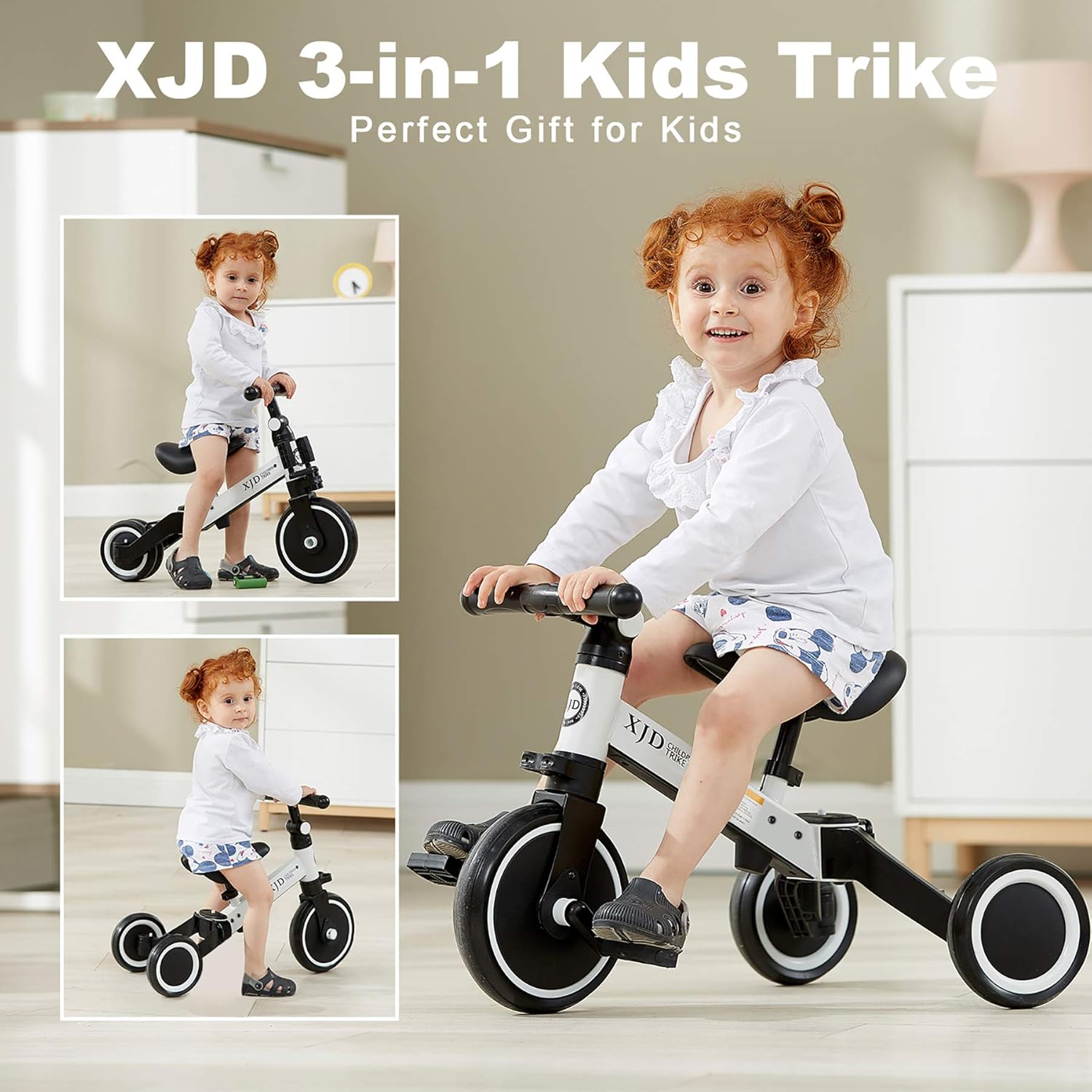 XJD 3 in 1 Kids Tricycles for 1-3 Years Old Kids Trike 3 Wheel Toddler Bike Boys Girls Trikes for Toddler Tricycles Baby Bike Trike Upgrade 2.0, White : Sports & Outdoors