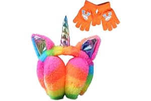 CHUANGLI Winter Unicorn Earmuffs & Glove Set, Cute Cartoon Foldable Earmuff Rainbow Ear Warmers for Girls/Women's Gift