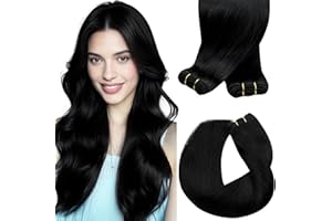 Sunny Hair 22 inch Sew in Hair Extensions Real Human Hair Jet Black Sew in Hair Extensions Long Hair Black Real Human Hair Extensions Weft Black Human Hair Weft Extensions for Women 100g