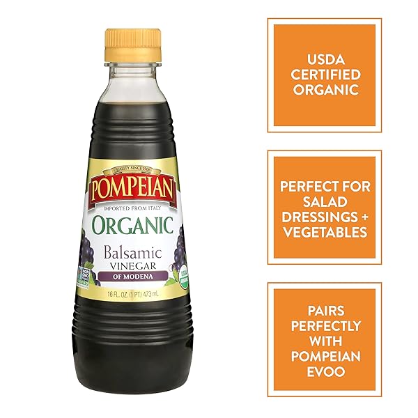 POMPEIAN GOURMET ORGANIC BALSAMIC VINEGAR, NON-ALLERGENIC, NON-GMO, 16 FL OZ