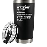 Warrior Definition Cancer Survivor Gifts Breast Cervical Cancer Patient Recovery Get Well Soon Inspirational Gifts for Women Men Vacuum Insulated Tumbler with Removable Lid and Straw (Black, 20 oz)