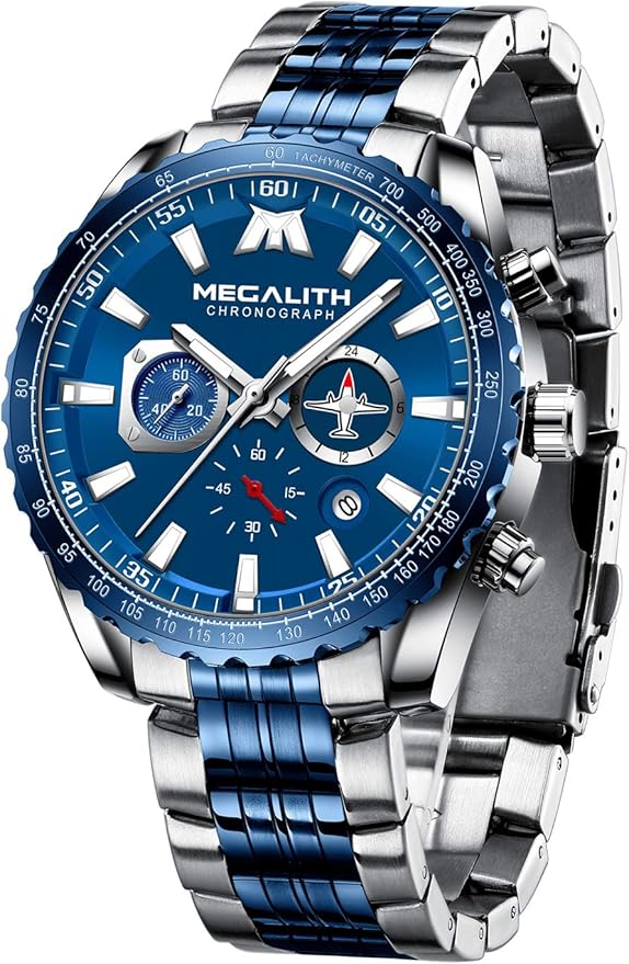 MEGALITH Mens Watches Men Blue Chronograph Military Designer Waterproof