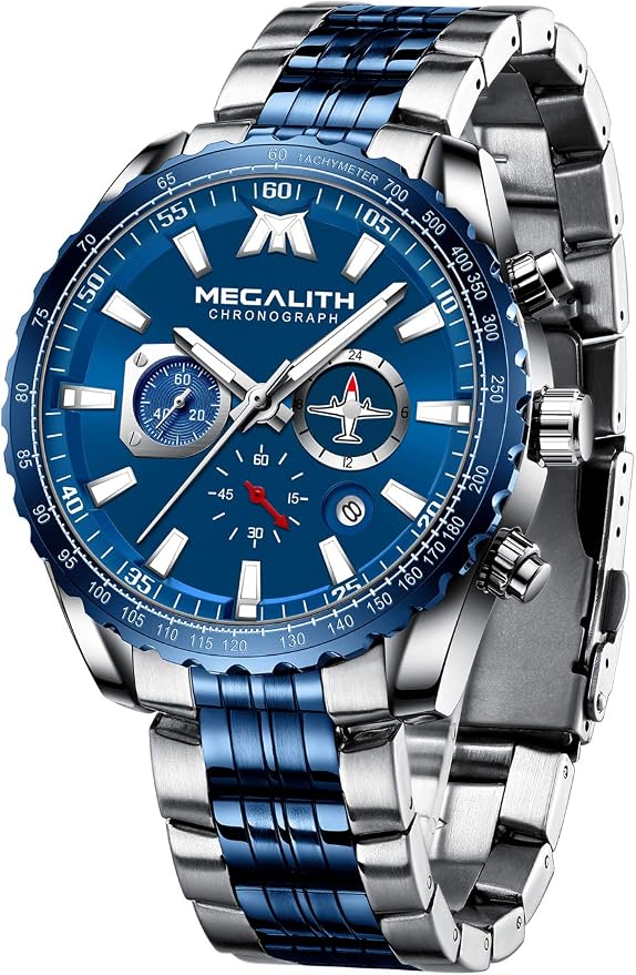 MEGALITH Orologio Uomo Digitale Sportivo Impermeabile 3ATM - Cronometro Sveglia LED Display Analogico-Digitale, Cassa 47 Mm