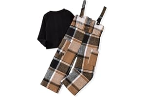 HINTINA Toddler Girl Cloth Long Sleeve Tee Corduroy Button Down Pinafore Overall Jumpsuit 2 Pieces Outfits